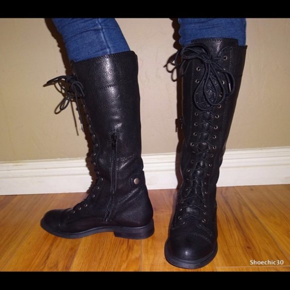 NWT LUCKY black high leather riding combat Boots - Picture 3 of 3